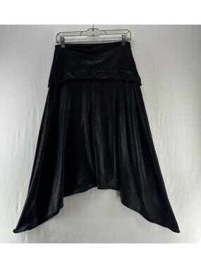 Le Lis Blanc Deux Asymmetric Handkerchief Hem Skirt Womens M Metallic Knit Black